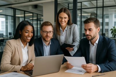 Equipo profesional de Recursos Humanos trabajando en oficinas modernas Equipo profesional de Recursos Humanos trabajando en oficinas modernas